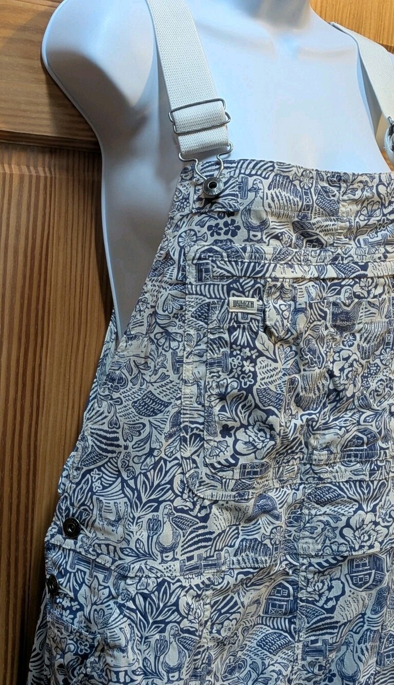 Duluth Trading Co Women's XL Heirloom Gardening Bib Overalls Blue/White Farm - Picture 10 of 16